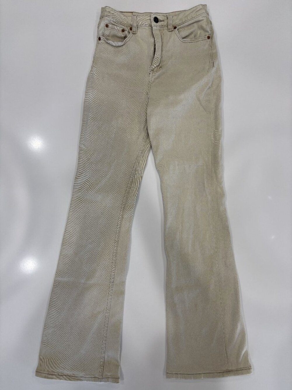 XS Motel Rocks Ivory Cream Flared Jeans Bootcut Taper Cotton Denim High Rise
